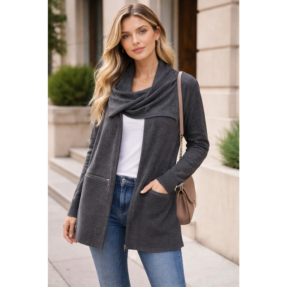 C by Bloomingdale's Cashmere open Front Cardigan Sweater Luxe Clean Girl Neutral